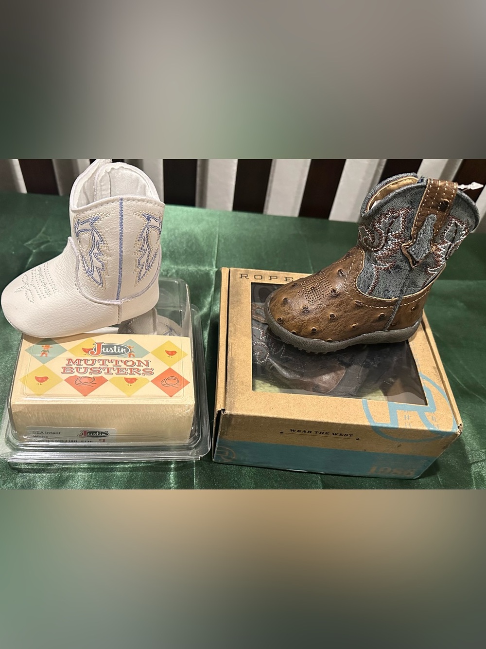 Justin and Roper Baby Boots White and Brown